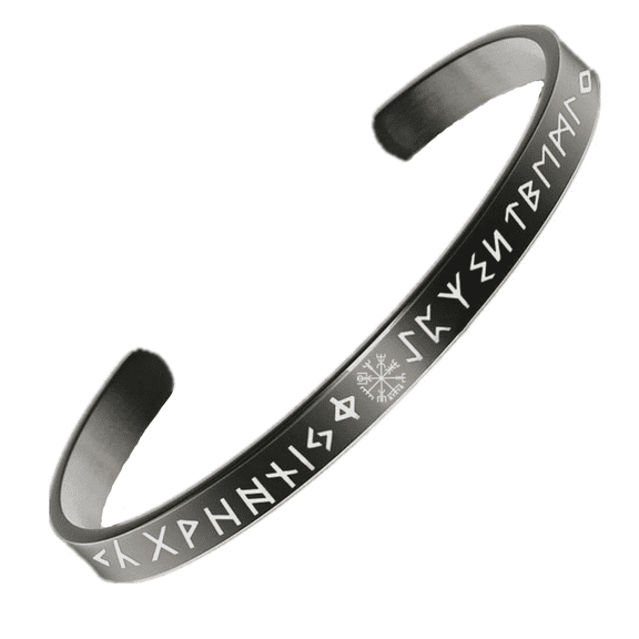 Viking Jewelry for Men Women - Stainless Steel Nordic Vikings Elder Futhark Runes Cuff Bracelet - Vegvisir Runic Amulet Bangle - Norse Odin Viking Gifts for Birthday Christmas, Black