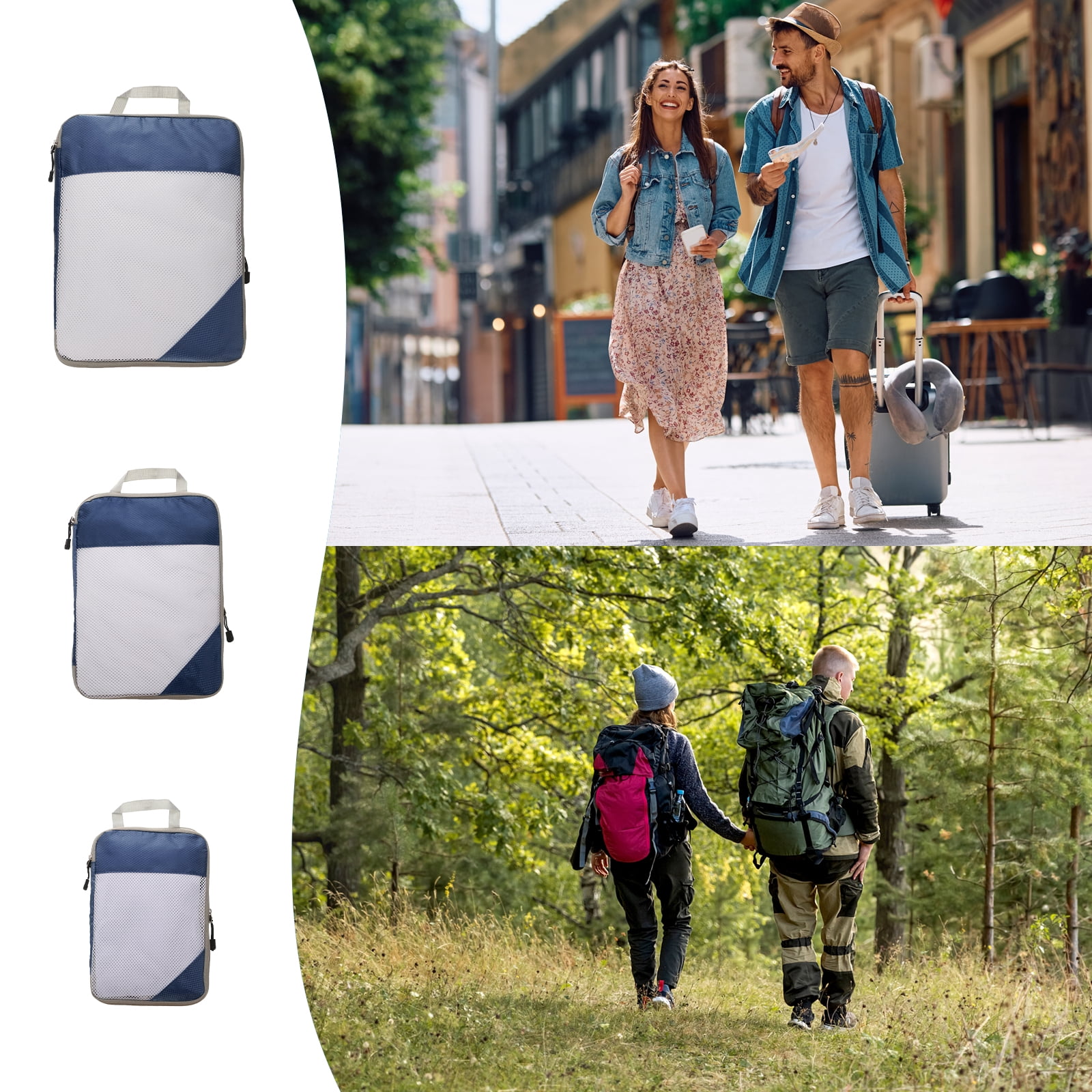 Uxcell 3pcs Compression Packing Cube for Suitcases Lightweight Travel Essentials Luggage Organizers Bags, Navy Blue