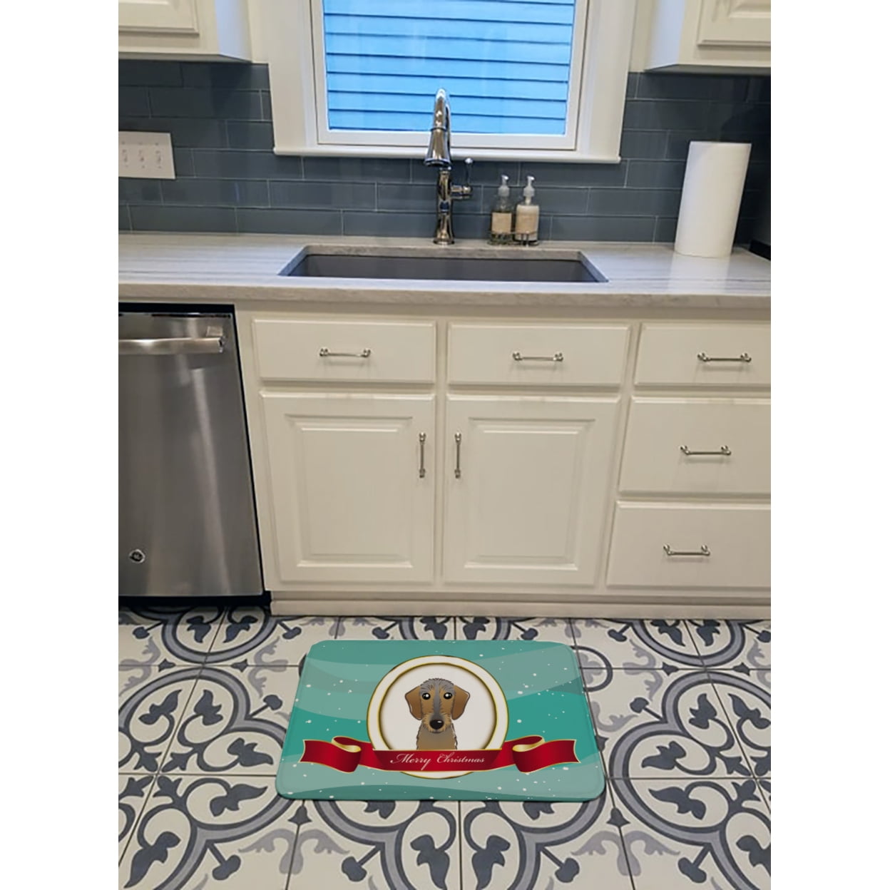 Wirehaired Dachshund Merry Christmas Machine Washable Memory Foam Mat