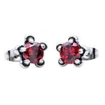 Mens Stainless Steel Claw Earrings With Red Cubic Zirconia
