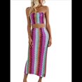 thumbnail image 2 of Conjunto de Dos Piezas de Vestido Tubo con Rayas de Colores para Mujer de Verano Púrpura S, 2 of 10