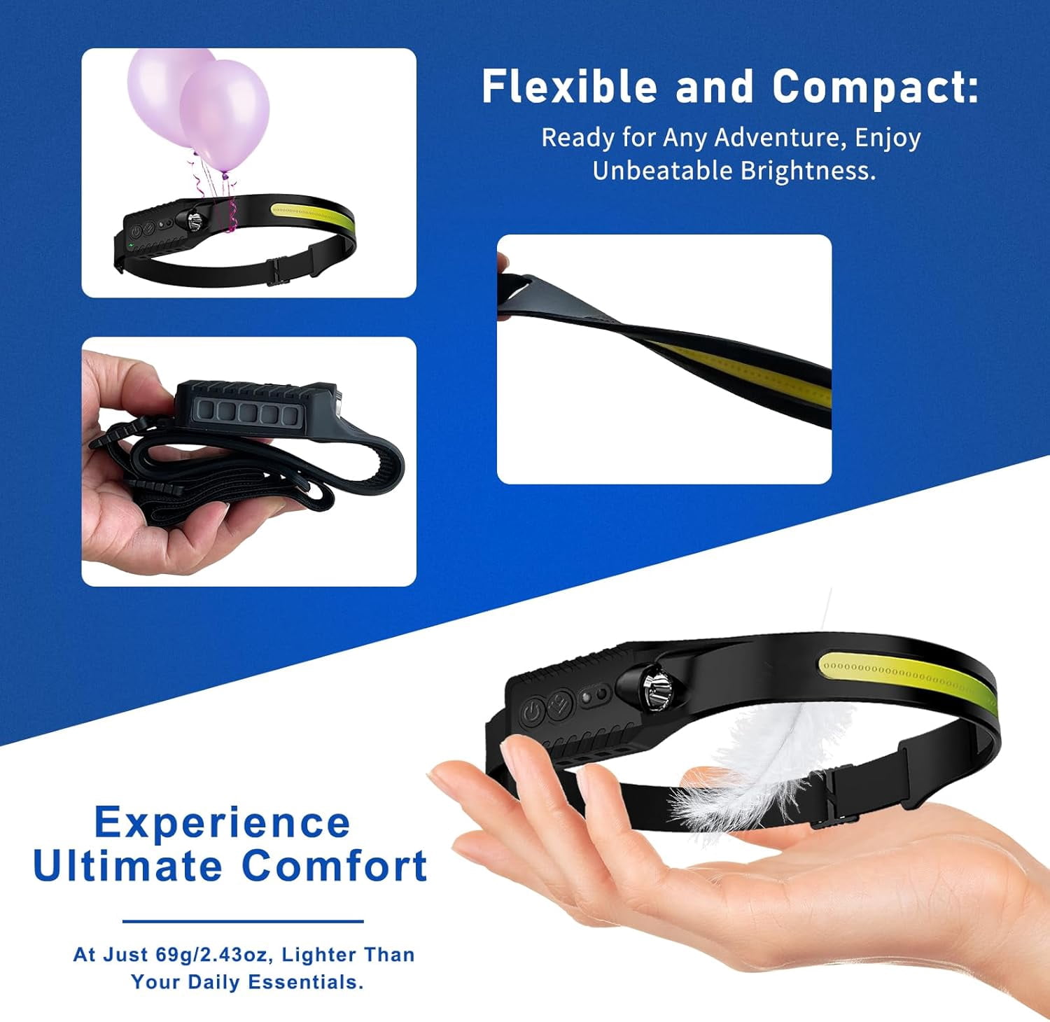 RGHJAR-Headlamp Rechargeable (2-Pack), LED Head Lamp Flashlight, 230° Wide Beam Headband Light, 400 Lumen Super Bright, USB-C Rechargeable Lightweight Headlight for Running, Fishing, Hiking, Camping