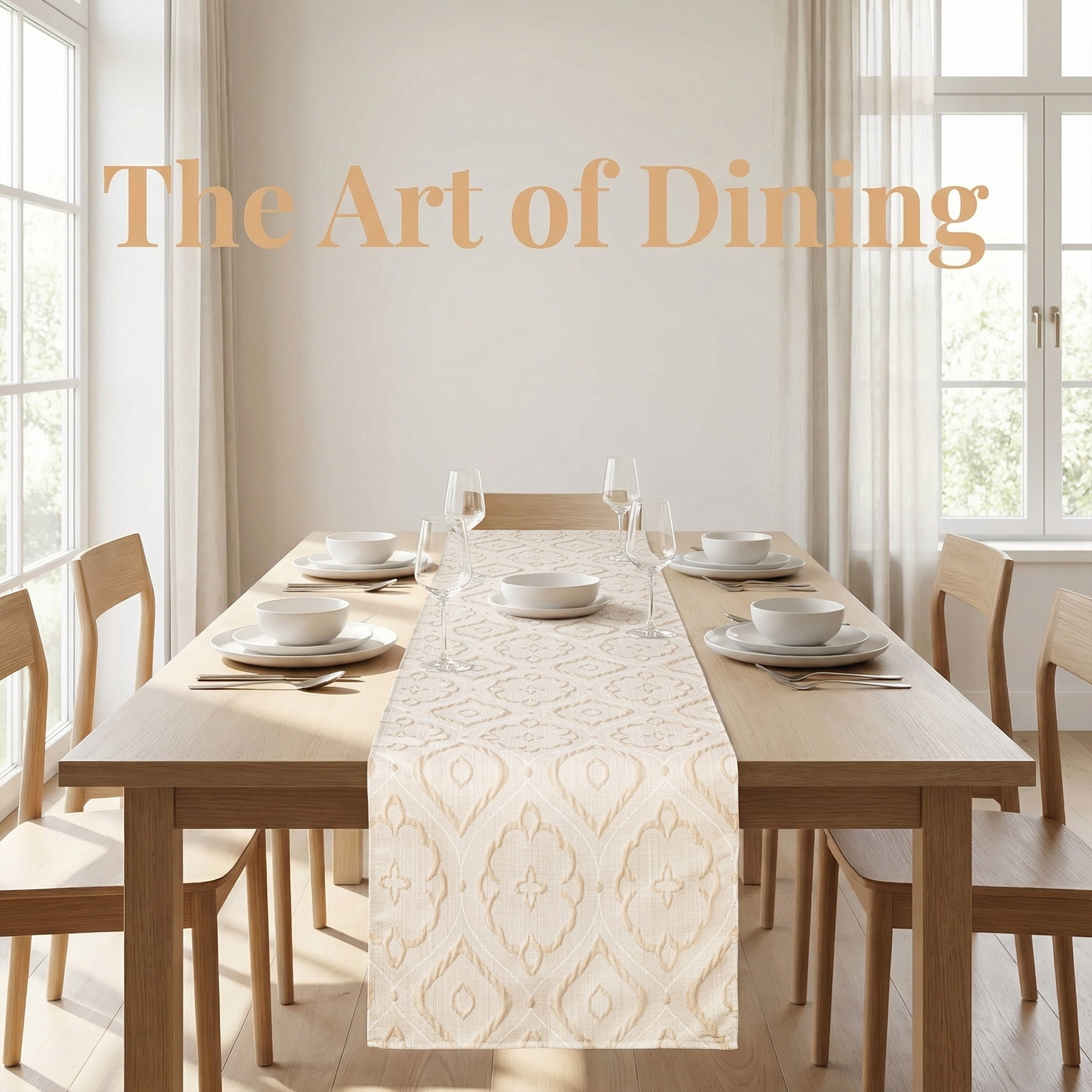 Unique Bargains Long Washable Polyester Runner Table Runner for Table Beige 13.8"x82.7"