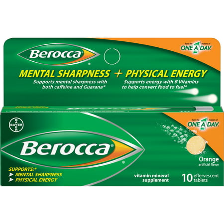 Berocca Vitamin Mineral Supplement with B-Vitamins, for Physical Energy and Vitamins A, C, and Zinc for Immune Support*, 10 Effervescent Tablets,