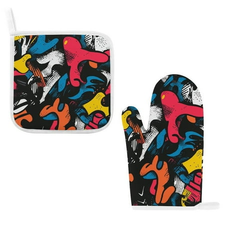 

ZZZHY Street Rock Art-606 Oven Mitts and Pot Holders Sets Heat Resistant Oven Gloves Cute Kitchen Mitts for Oven 2-Piece Baking Gloves Set for Cooking Grilling Baking
