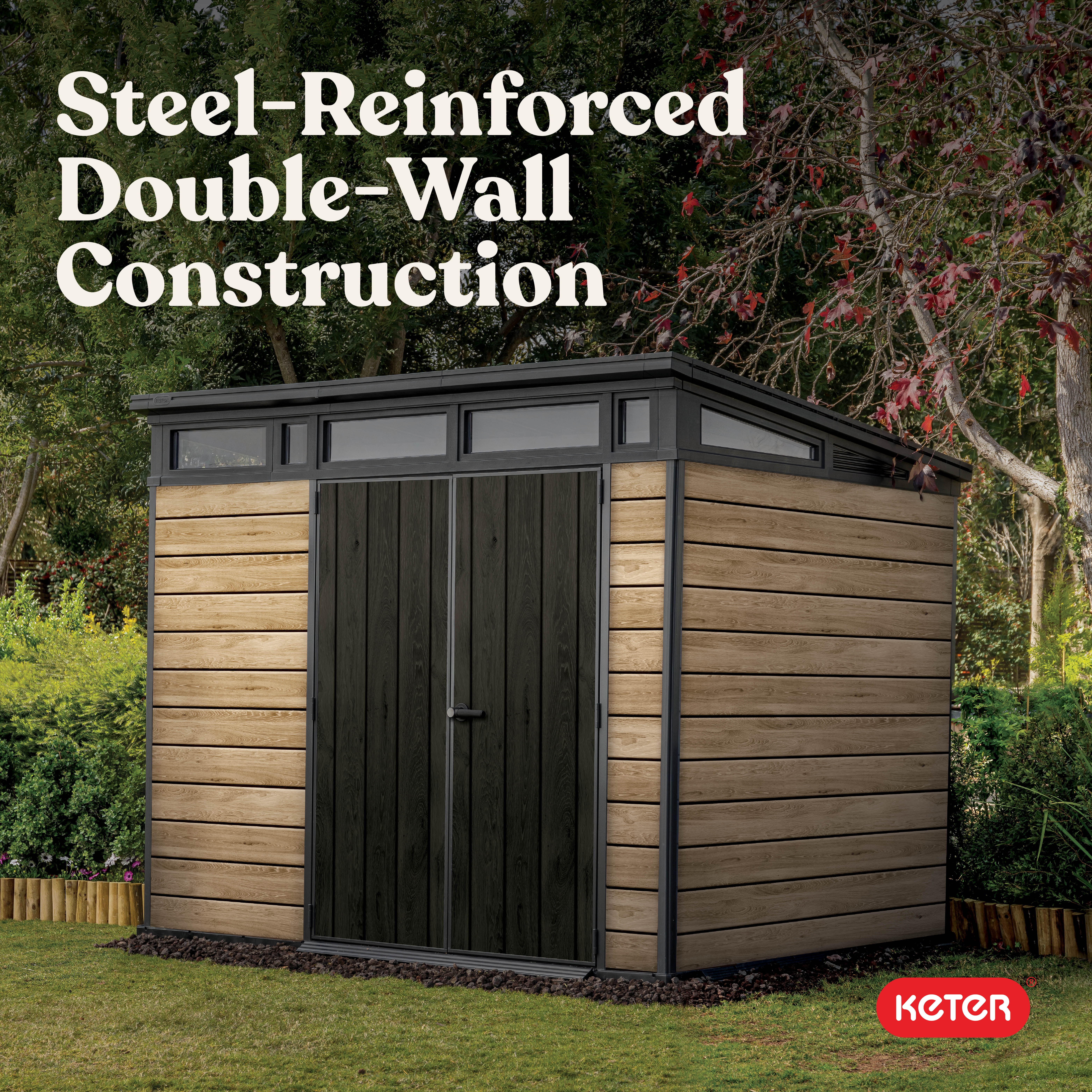Keter Signature 9x7 ft. Durable Resin Outdoor Storage Shed With Heavy Duty Floor and Locking Door, Ashwood