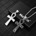 thumbnail image 4 of HZMAN Stainless Steel Large Ankh Cross Pendant Ancient Egyptian Hieroglyphic Symbol 22+2 Inch Chain (Silver-Small), 4 of 7