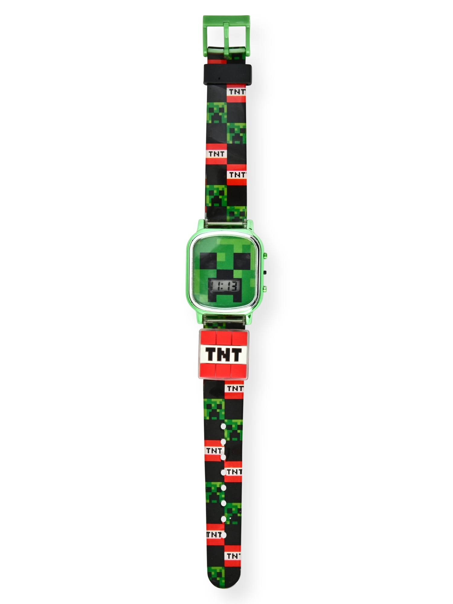 MIN4237WM Minecraft Kids Flashing Lights LCD Watch with Printed Strap and light up icon