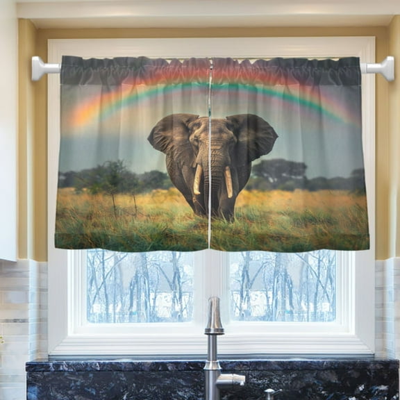 Ryvnso Elephant and Rainbow Half Curtains Sets Tier 2 Panels Short Curtain Rod Pocket 27"W x 24"L