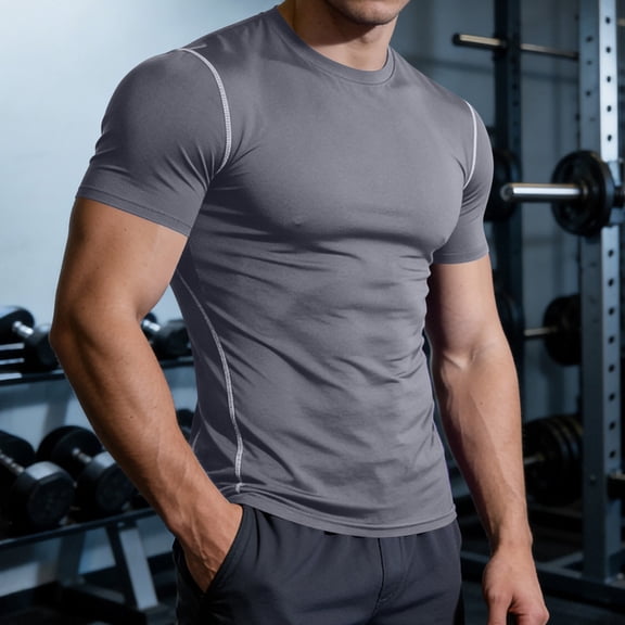 Ceisia Men's Short Sleeve Compression Shirt for Running Basketball Gym Training Quick Dry Breathable Stretch Athletic Base Layer Top Gifts for Father Gray 3X