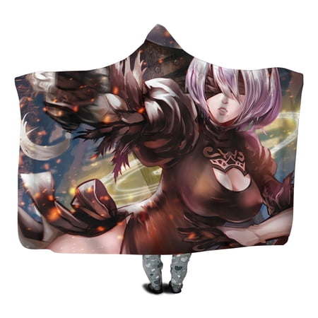 Nier Automata Wearable Blanket Hoodie Kid Hoodie Blanket with Hand Pockets, Soft Flannel Kids Hooded Blanket for Boys and Girls, 40 X 51 Inches