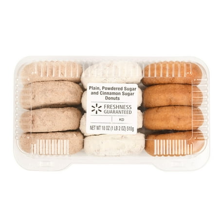 Freshness Guaranteed Assorted Donuts, Plain/Powdered Sugar/Cinnamon Sugar, 18 oz, 12 Count