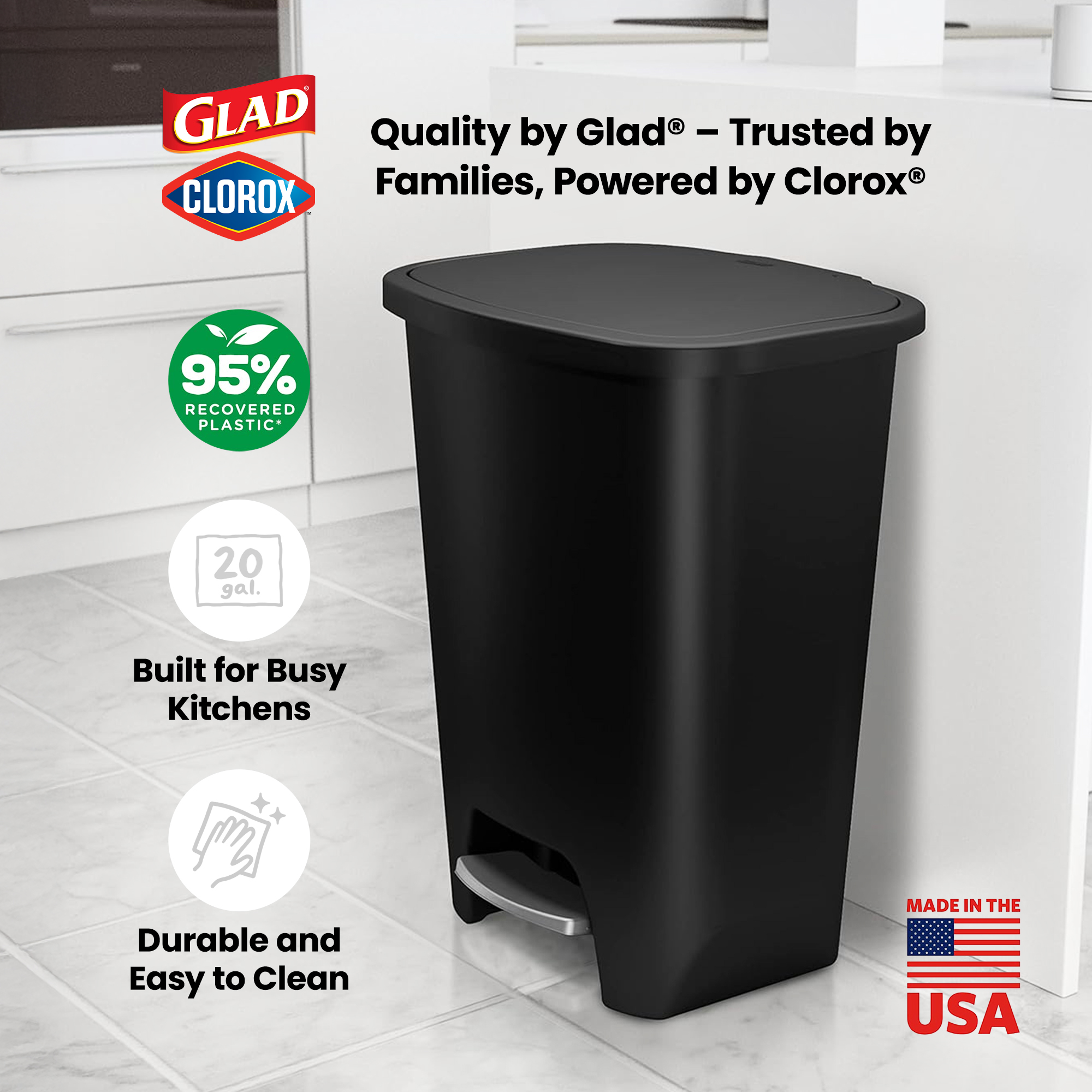 Glad 20-Gallon Step Trash Can with Odor Control, Black photo 5