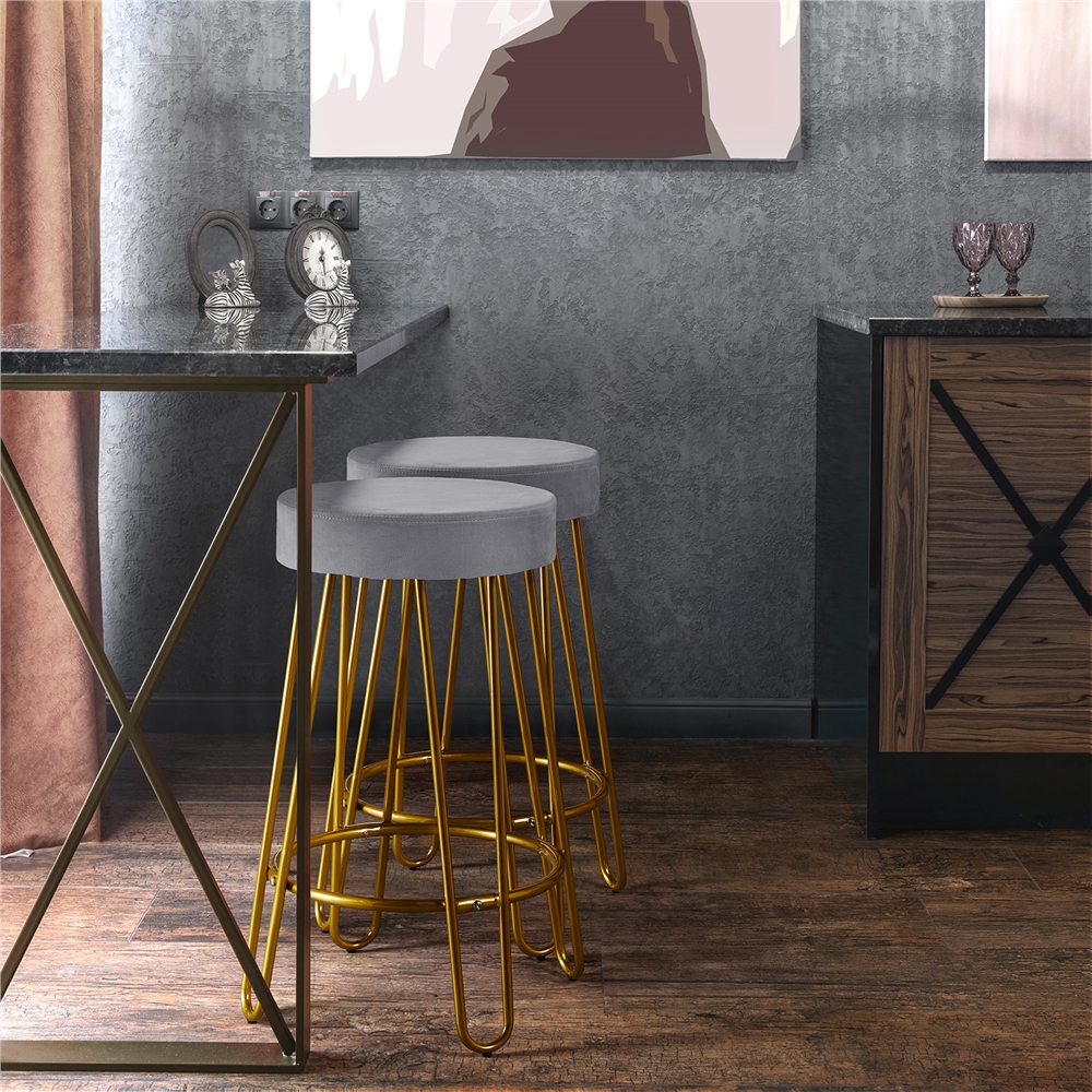 Alden Design Upholstered Velvet Counter-Height Barstool, Set of 2, Gray - image 4 of 9