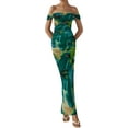 thumbnail image 4 of PRETTYGARDEN Women's Floral Maxi Dress 2025 Summer Off Shoulder Mesh Elegant Cocktail Party Ruched Bodycon Dresses, 4 of 7