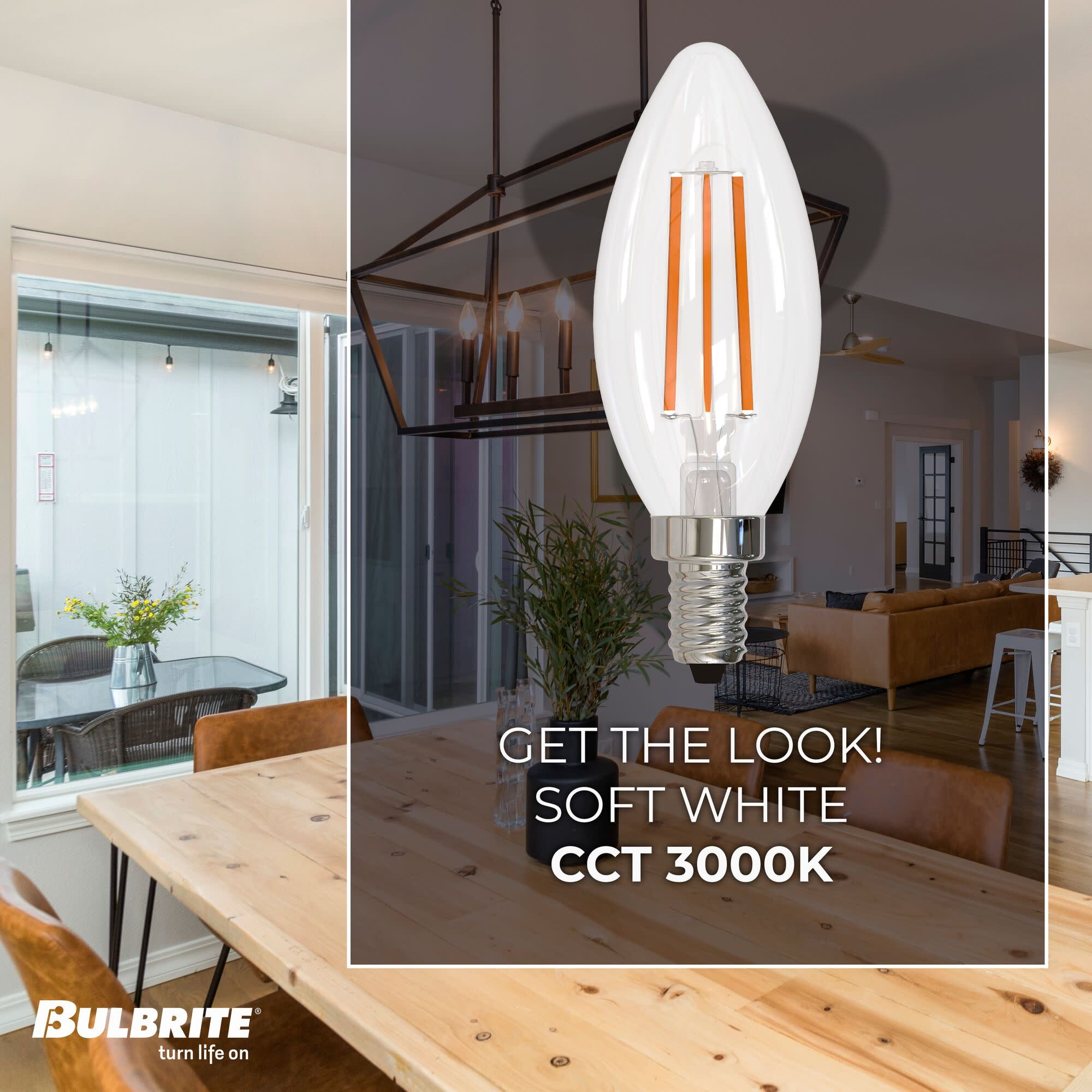 Bulbrite 862856 3000K 750 Lumen 6.5 watt LED Filament Dimmable B11 Light Bulbs with a Clear & Candelabra E12 Base, Soft White - Pack of 4