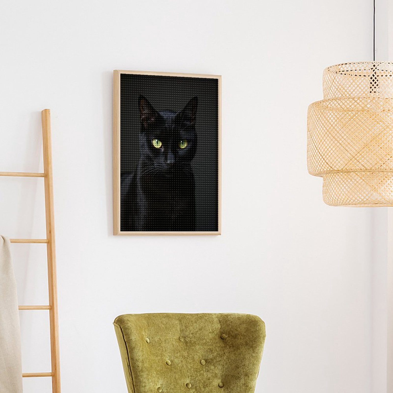 Diamond Art Kits for Adults, Black Cat Green Eyes Portrait 5D Diamond Painting Kits for Adults Beginners, DIY Full Drill Diamond Painting, Gem Art and Crafts 12x16