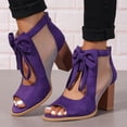 thumbnail image 3 of Dress Sandals Booties For Women Bow Vintage Sheer Suede Peep Open Toe High Heel Dressy Pumps Spring Summer, 3 of 7