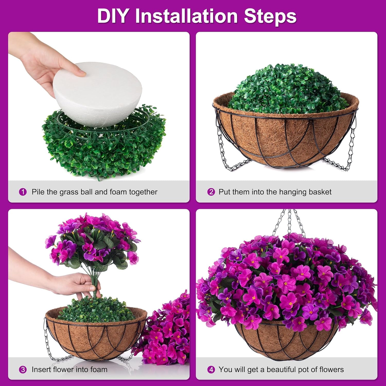 Artificial Hanging Flowers with 12" Basket Outdoor Spring Summer Decor, Fake Hydrangea UV Resistant Arrangements in Pot Planter Decor for Indoor Porch Garden Yard(Double Lotus)