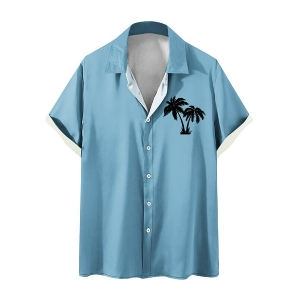 Camisas de Manga Larga para Hombres Blusa Cómoda de Cuello de Impresión, Camisa Casual de Poliéster para Uso Diario, de Fiesta Y de Primavera de Verano