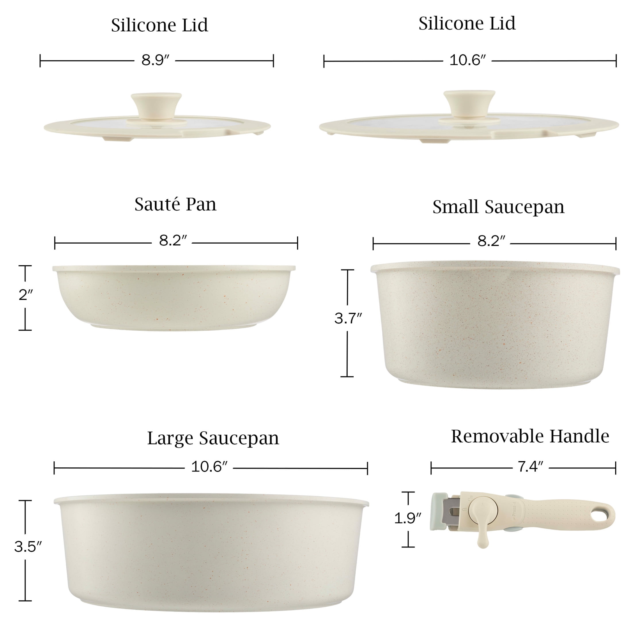 Home-Complete 8PC Nonstick Pots and Pans Set with Detachable Handle (Cream)