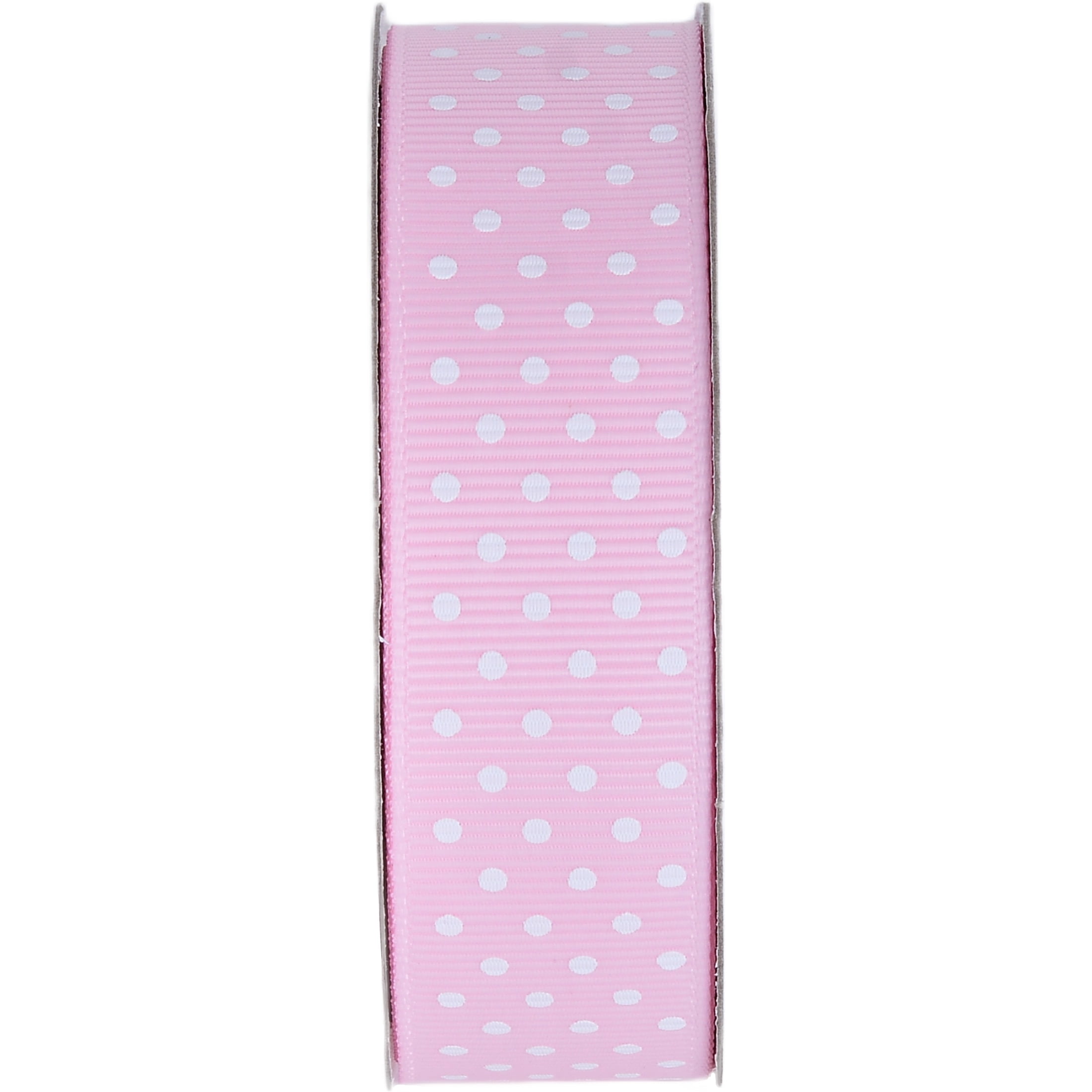 Gwen Studios 7/8" Pink with White Dots Grosgrain Ribbon, 3 Yards