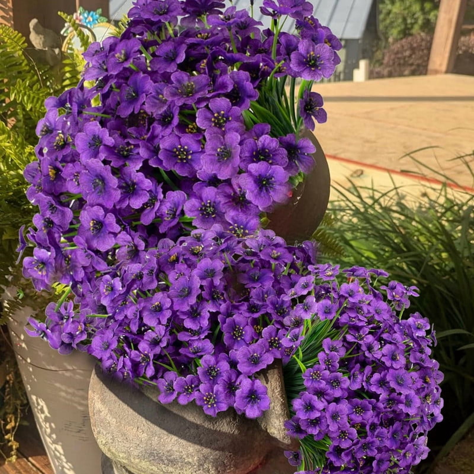 VVYXX 24 Bundles Fake Flowers Outdoor Artificial Plants Faux Flowers Spring Summer Decor Outside Home Garden Porch Window Box Decorations, Purple