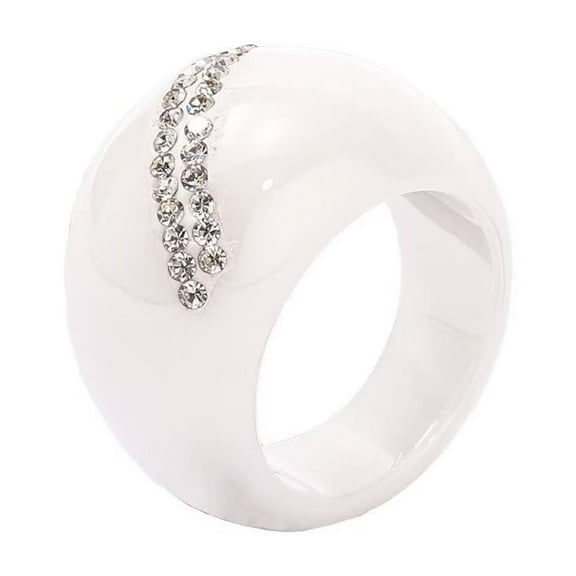 PAMTIER Unisex Ceramic Personality Simple 13mm Domed Chunky Single Row 2 Lines White Cubic Zirconia Inlay Ring Couple Wedding Band White Size 6