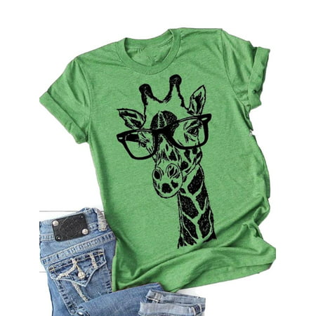 Giraffe Print Graphic Short Sleeve T-Shirt Plus Size Women Tops