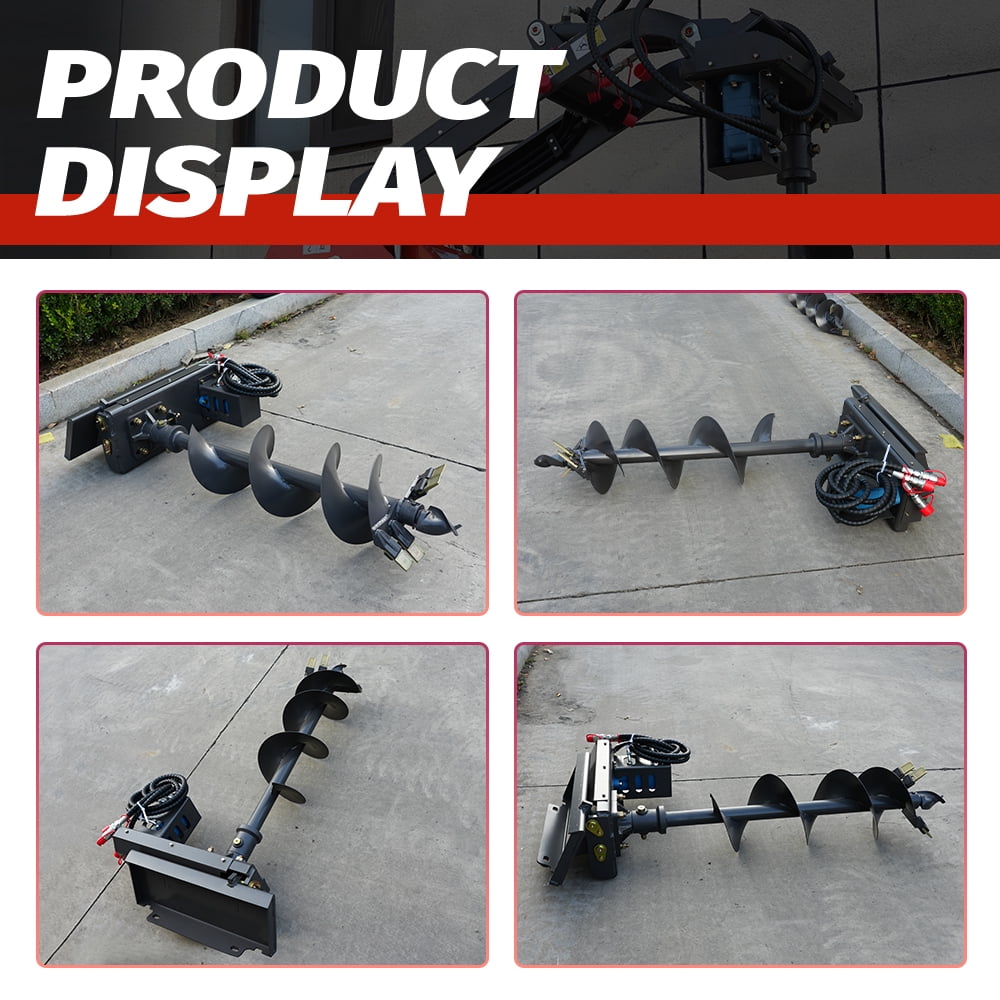 HUAYEE Mini Skid Steer Loader Auger Accessories With 7.87in/20cm & 11.81in/30cm. Dia. Drill, Heavy Duty Drill Bit Attachment, USA Stock, Mount: Length: 23.1in, Height:8.54in, Pin Distance:14.17in