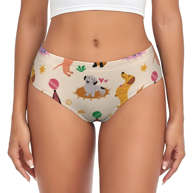 Fotbe Dogs In Different Poses Calzones Estampados para Mujer – Ropa Interior de Algodón, Cómoda, Suave y Elástica-Large