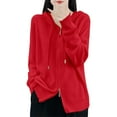 thumbnail image 7 of PMVFHDE Women's Fashion Solid Color Cardigan Thick Hooded Loose Zipper Drawstring Sweater Knit Top Red,XL, 7 of 7