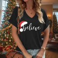 thumbnail image 2 of Women Christmas Outfit Women's Fashion V-Neck Christmas Print Loose Fit Casual T-Shirt Top for Everyday Wear Black L, 2 of 5