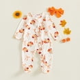 thumbnail image 2 of CUZIBR Girls Outfits Thanksgiving Romper Turkey Print Zip Up Jumpsuit With Headband Infant Round Neck Stylish Bodysuit Sweatsuit Clothing Sets,White,Newborn, 2 of 9