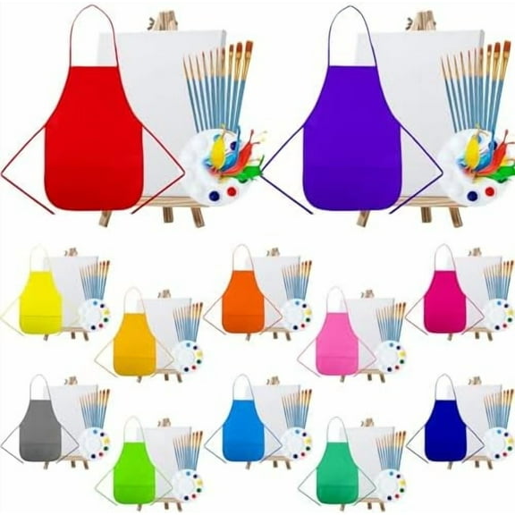 168 Pcs Paint Party Kits for Kids Bulk 12 Pcs Canvases 12 Wood Easel 12 Aprons with Pockets 120 Brushes 12 Palettes Art Painting Party Decorations for Birthday Christmas Supplies