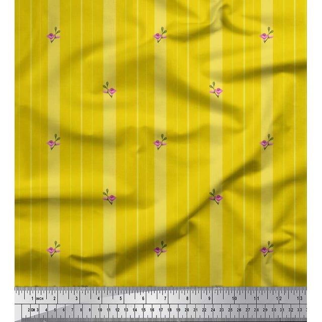 Soimoi Tissu Crêpe polyester Artistique Floral & Rayé Imprimé au Mètre 52 Pouces de Large
