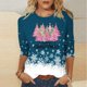 thumbnail image 2 of Camisetas de Navidad para Mujeres, 3/4 Manga Cuello Redondo Blusa con Estampado de Vacaciones, Top de Moda Casual, 2 of 5