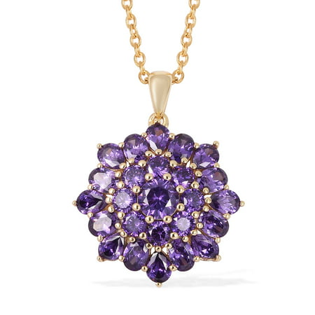 Mix Metal 14K Yellow Gold Plated Round Cubic Zircon Purple Pendant Necklace 20