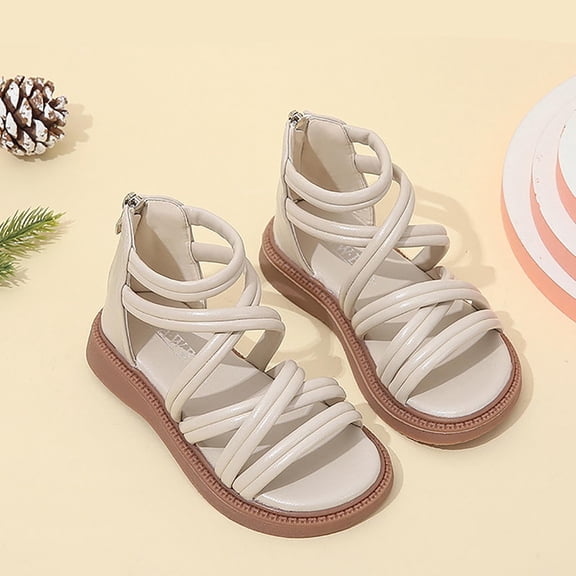 FSYBOA Girls Summer Sandals, Casual Outdoors Open Toe Non-Slip Kids Shoes White Size 3(Toddler)
