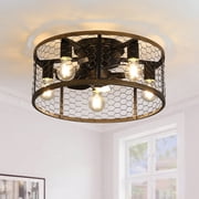 20Small Flush Mount Ceiling Fan with Light and Remote Control,Caged Ceiling Fan with 6-Speed Reversible DC Motor
