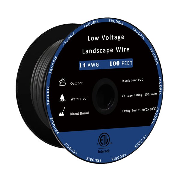 FRUDRIK Fil d'Éclairage Paysager Basse Tension - Câble de Circuit d'Inhumation Directe Extérieure et Souterraine (14/2 Noir, 100 Pieds)
