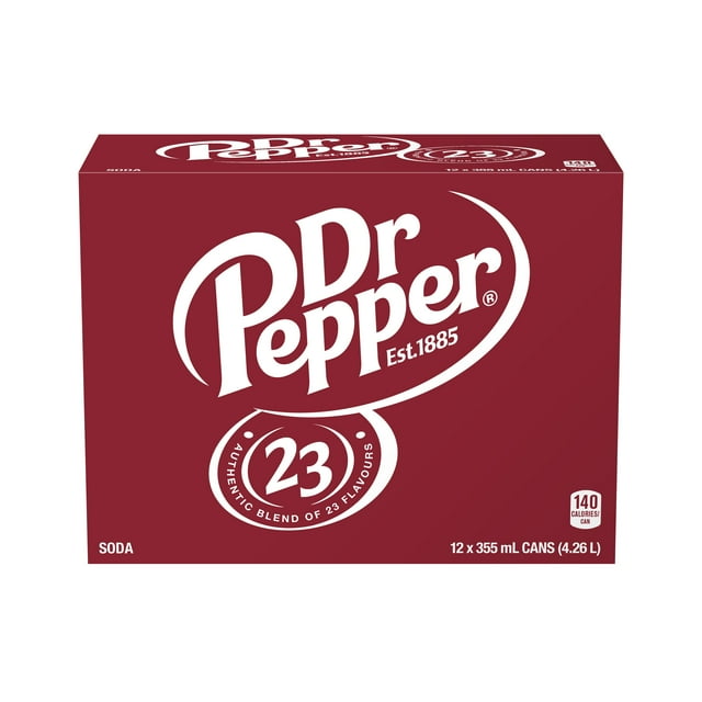 Dr Pepper Soda 355ml cans, pack of 12