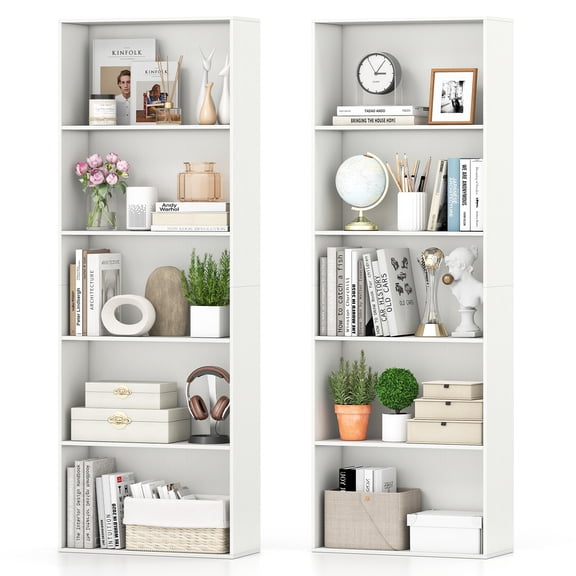 Gymax 2 PCS 5-Tier Bookshelf Open Bookcase Freestanding Display Shelf Storage Organizer