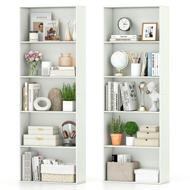 Gymax 2 PCS 5-Tier Bookshelf Open Bookcase Freestanding Display Shelf Storage Organizer