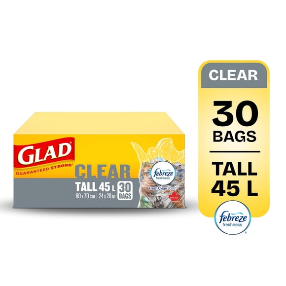 Glad Sacs à Ordures Transparents 30 Sacs à Déchets