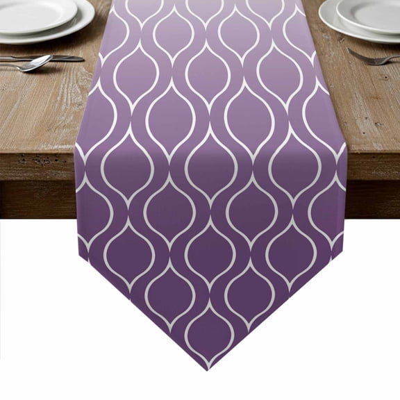 Morocco Purple Table Runner Linen Burlap Table Runner 108 Inches Long Abstract Geometric Plaid Retro Gradient Dresser Scarves for Kitchen Island Coffee Dining Room Party Holiday Decor 13"x108"