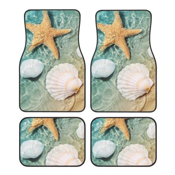 Honeii Starfish And Seashell Print Car Foot Mat Four-Piece Set - Front & Rear Universal Car Floor Mats for SUVs, Trucks, Sedans