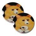 thumbnail image 1 of KuzmarK Sandstone Car Drink Coaster (set of 2) - Welsh Corgi with Toy Sheep Dog Art by Denise Every, 1 of 1