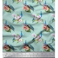 thumbnail image 1 of Soimoi Green Cotton Cambric Fabric Stripe,Pink Floral & Peacock Bird Decor Fabric Printed BTY 42 Inch Wide, 1 of 1