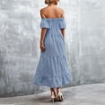 thumbnail image 6 of Sun Dresses Women Summer Casual Plaid Print Off Shoulder Ruffle Flowy Swing Beach Maxi Dress Short Sleeve Vacation Dress, 6 of 6